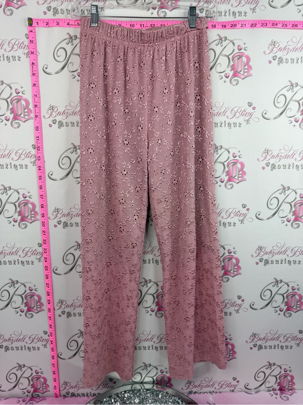 Pants flowy floral Blush Pink Eyelet Lace Wide-Leg Pants